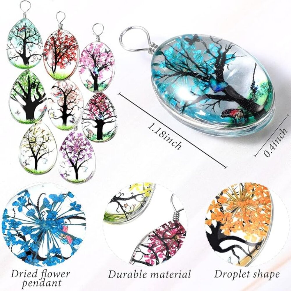 New -  Choice of 1 Dried Pressed Flower Pendant Water Drop Glass Beads Lacework - Picture 2 of 6